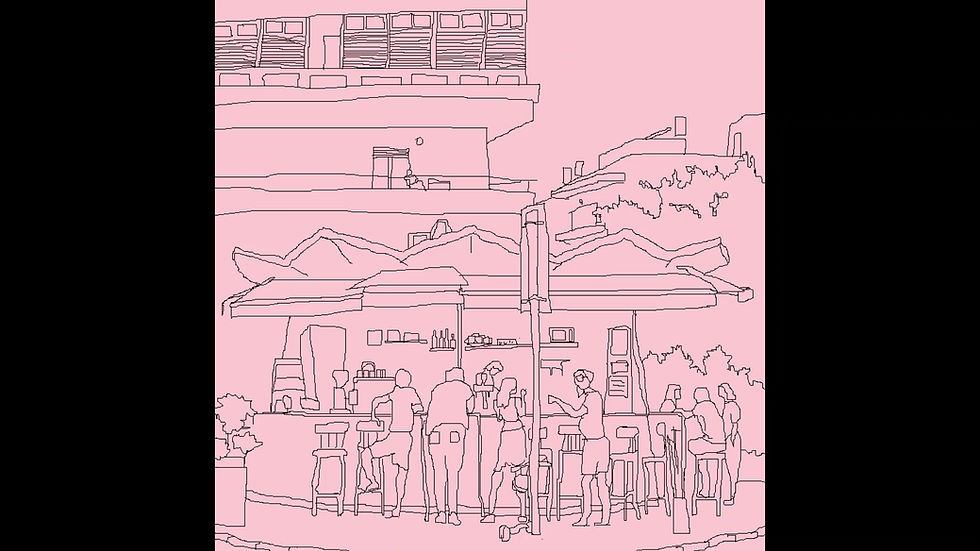 Thumbnail: pixeled sketch - cafe at belinson st.