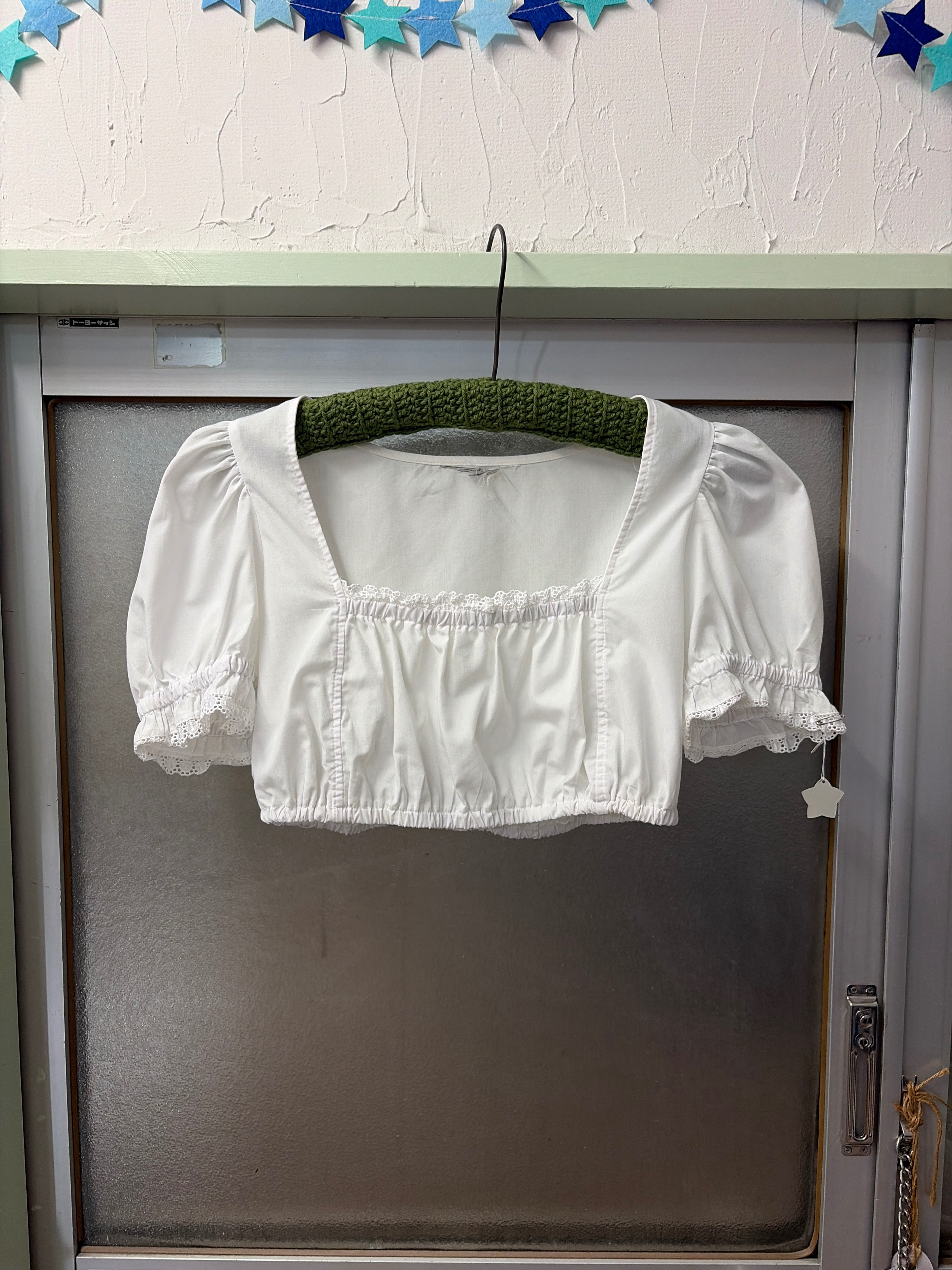 Vintage Eyelet Lace Trim Dirndl Blouse