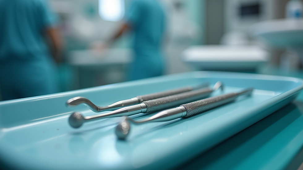Close-up view of dental tools arranged neatly on a tray