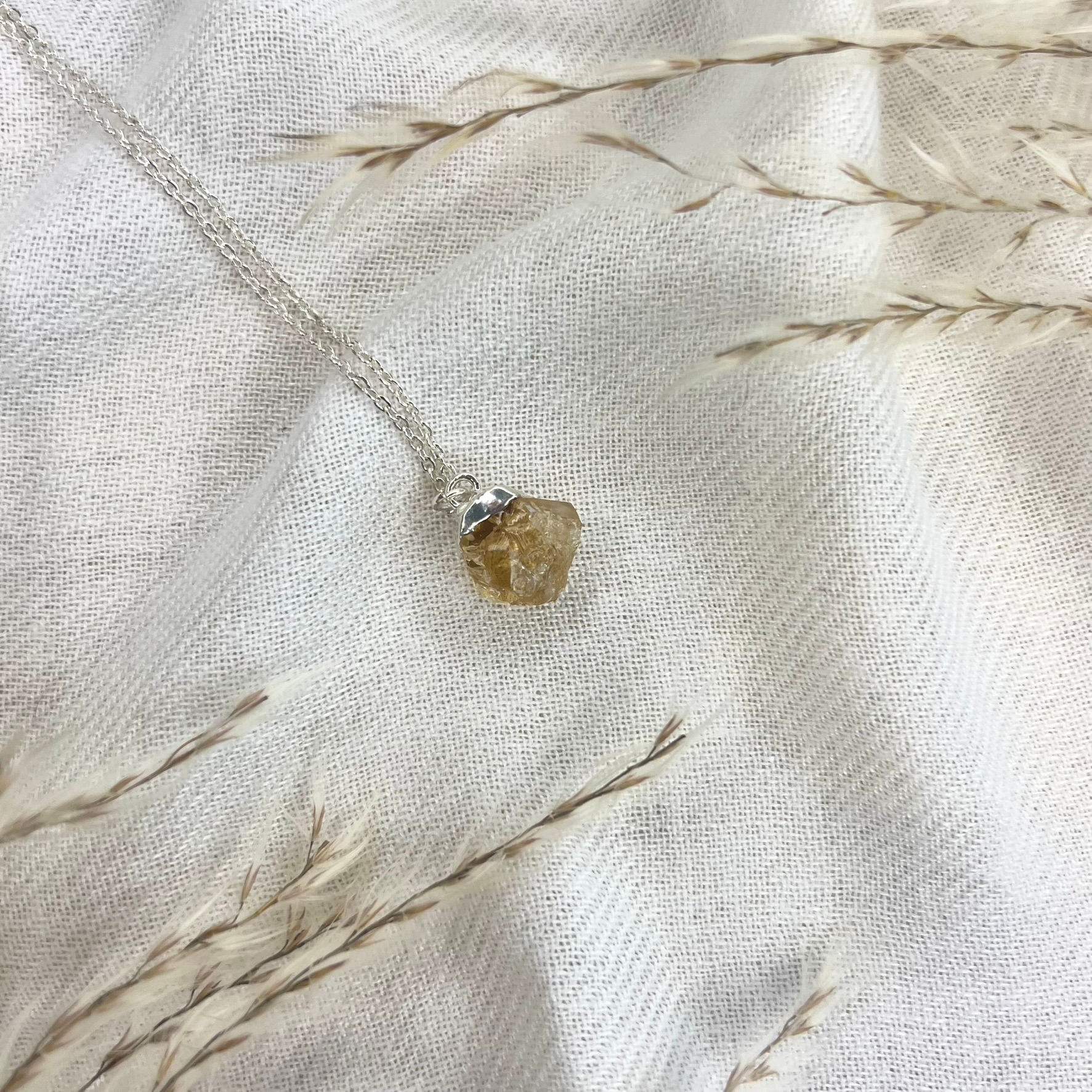Citrine silver raw necklace