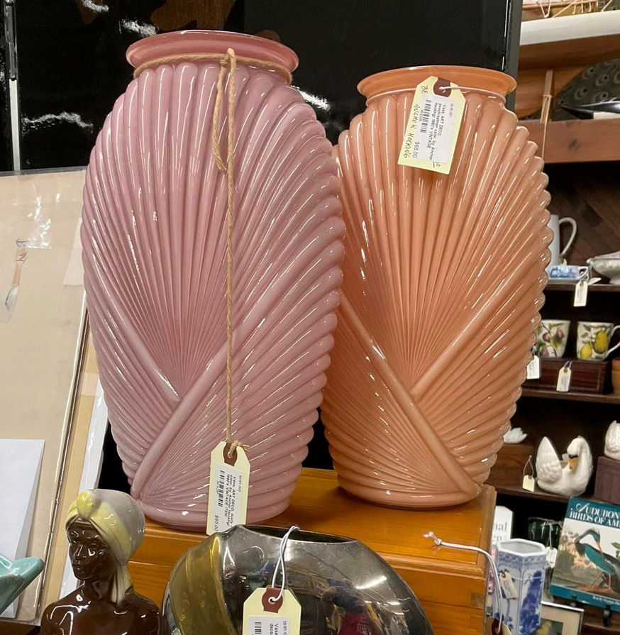 Pink and orange art deco vases