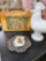 Vintage Wooden Handbag, WhiteGlass Chicken, and Trivet