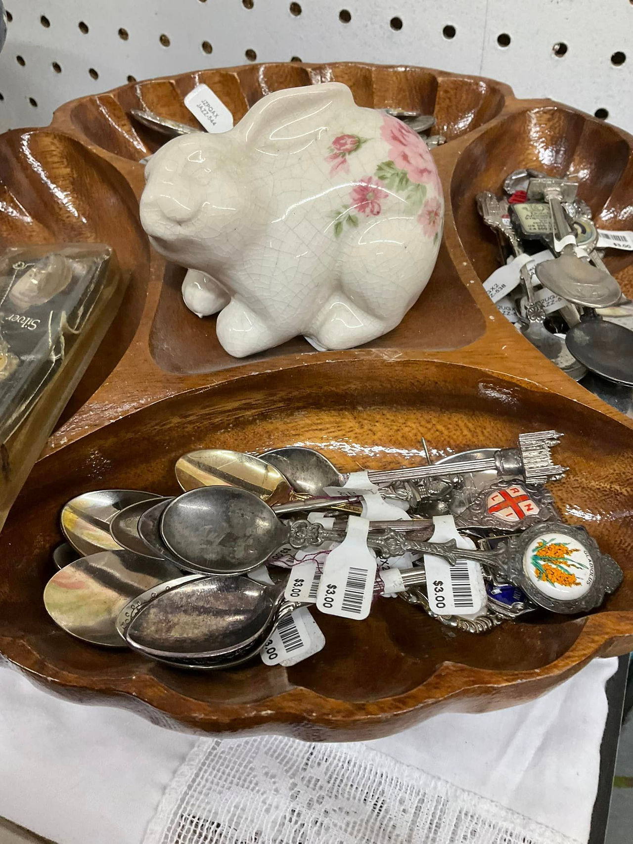 Vintage wood tray with collectible spoons