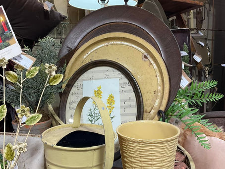 Vintage home décor in antique mall booth display