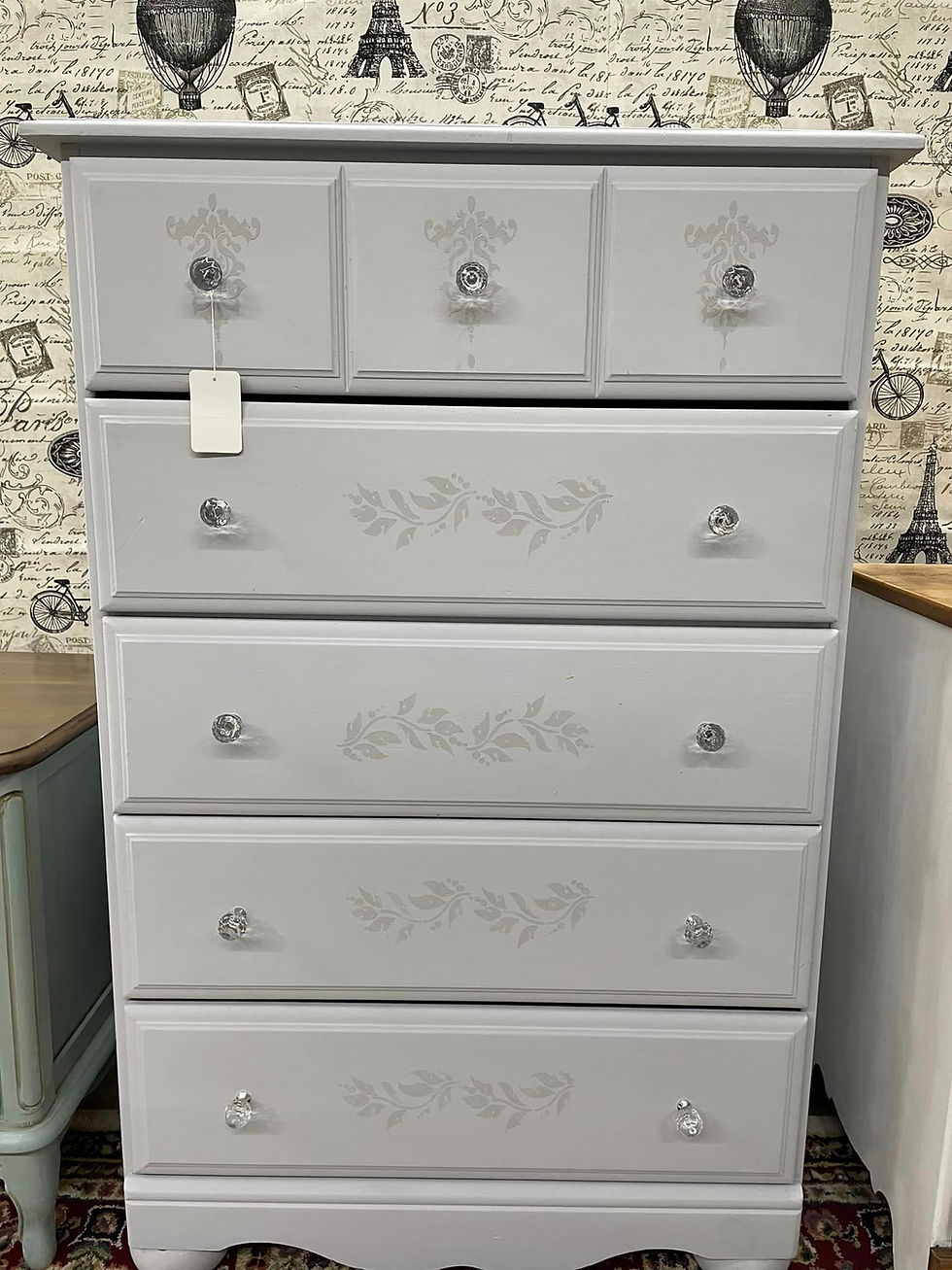 Gray stenciled dresser