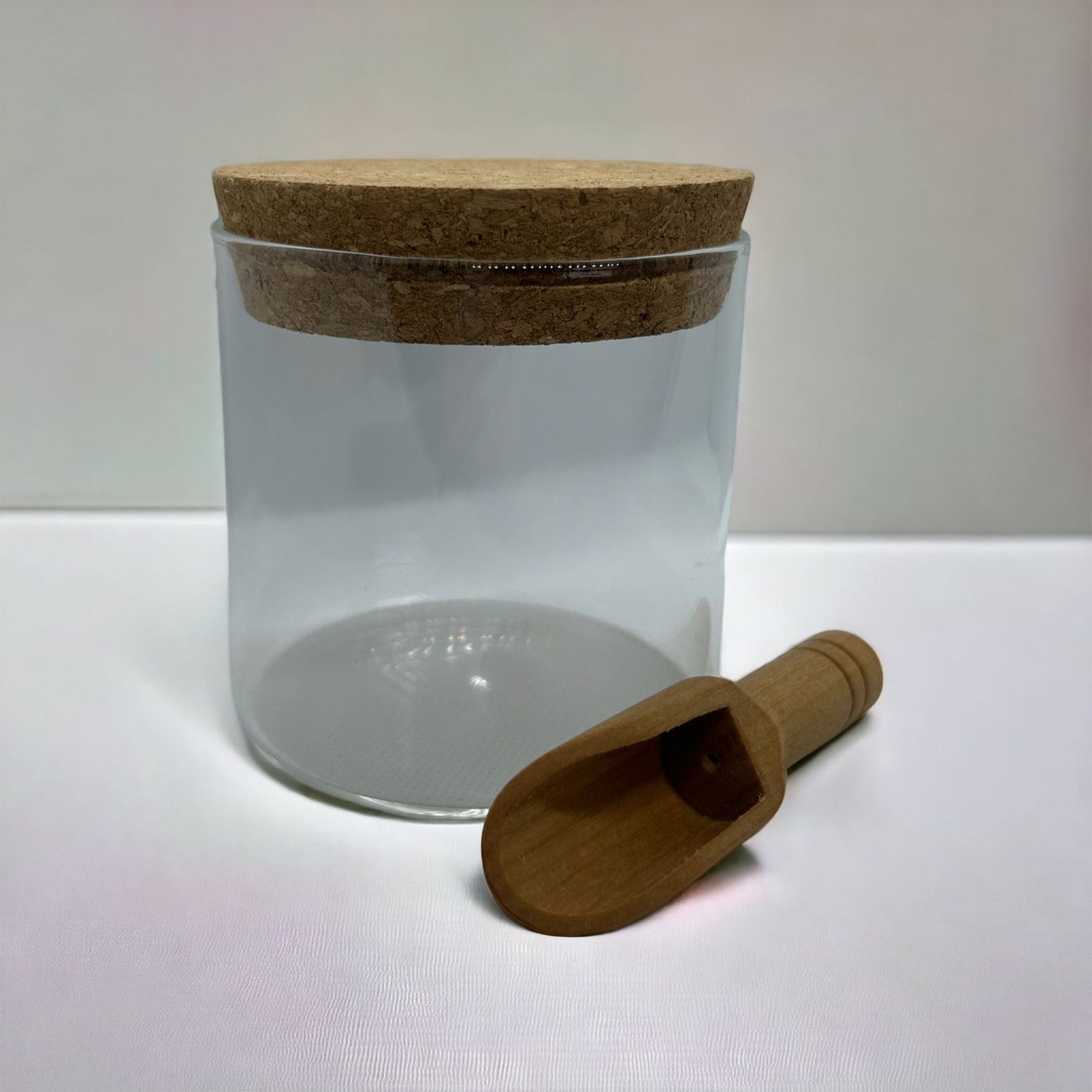 Glass Jar and Wooden Scoop for Dead Sea Salts