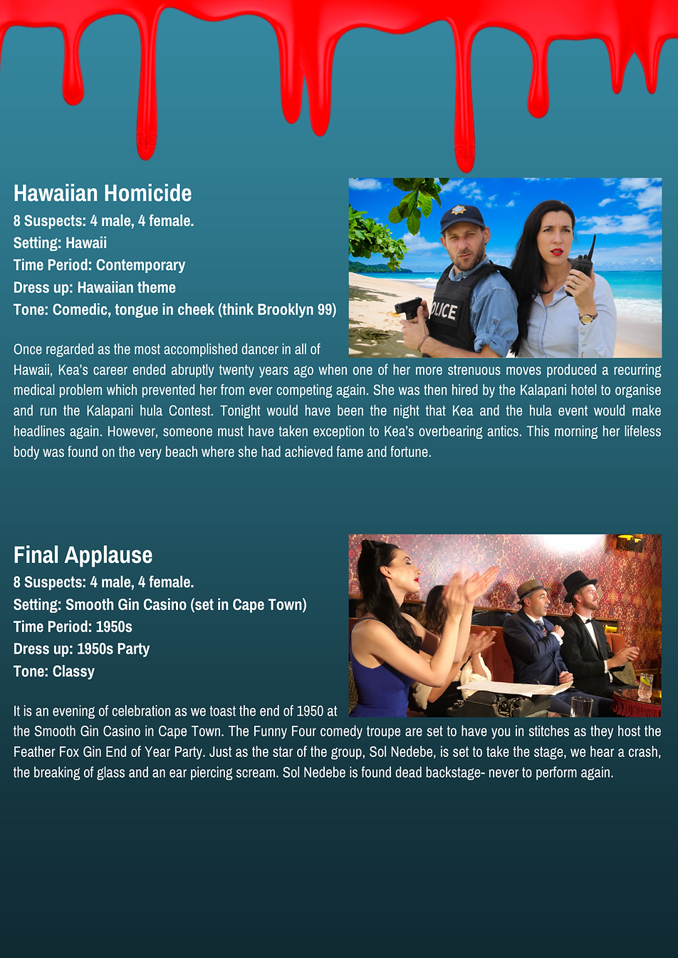 Murder Mystery Themes to choose from