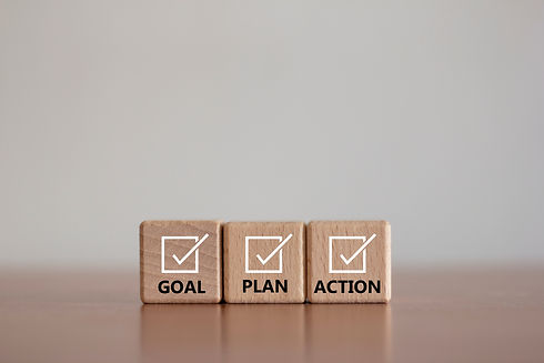 Action plan 2024, wooden letters and cubes Complete with goals, plans, actions to be taken