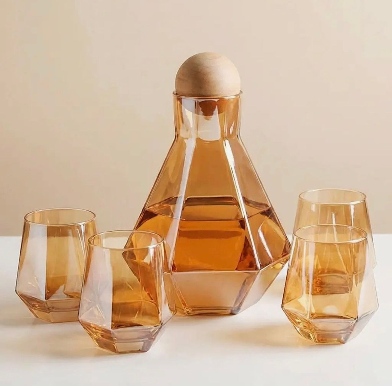 Modern Faceted Glass Decanter & Tumbler Set (5-Piece)