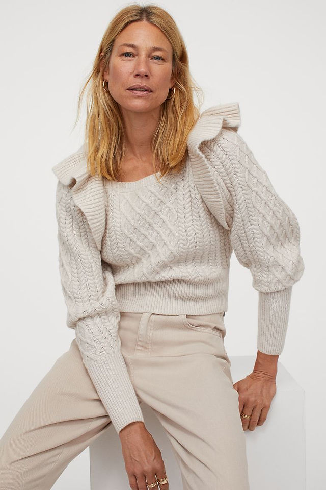 H&M puff sleeve cable sweater
