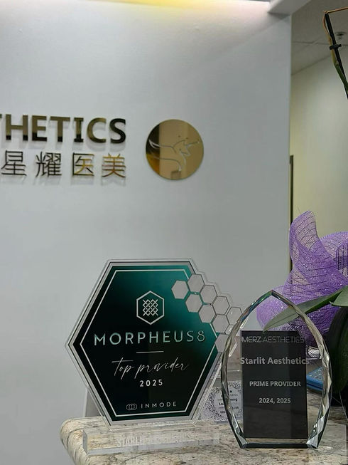 Morpheus8 Top Provider 2025 and Merz Aesthetics Prime Provider awards at Starlit Aesthetics in Pasadena, CA.