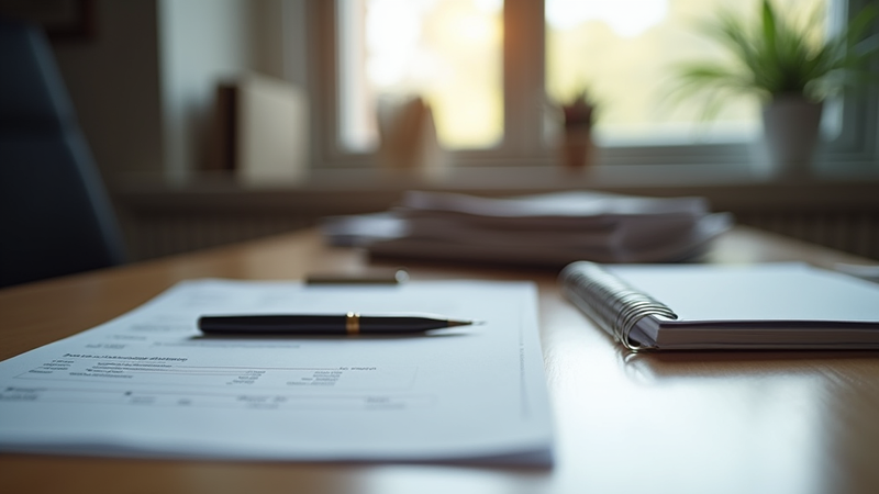 Un dossier et un stylo sur une table d'examen de concours.