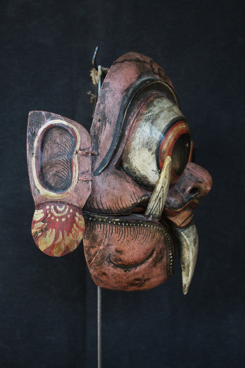 Miniatura: Maschera indonesiana vintage in legno – Maschera da danza rituale