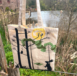 recycled tote bag woodland pattern