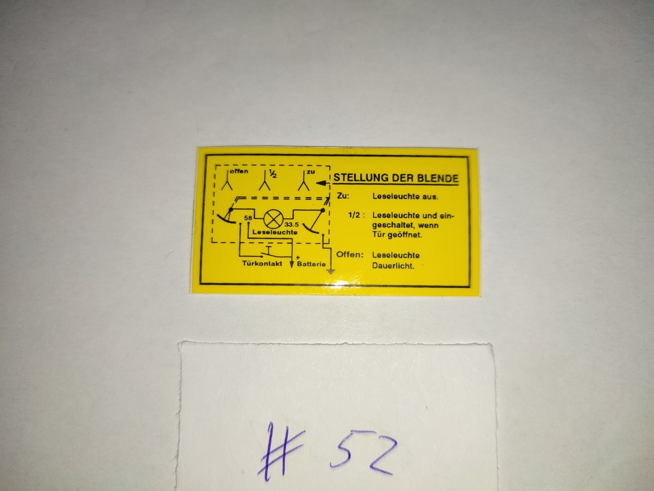 Techn. Aufkleber Innenleuchte