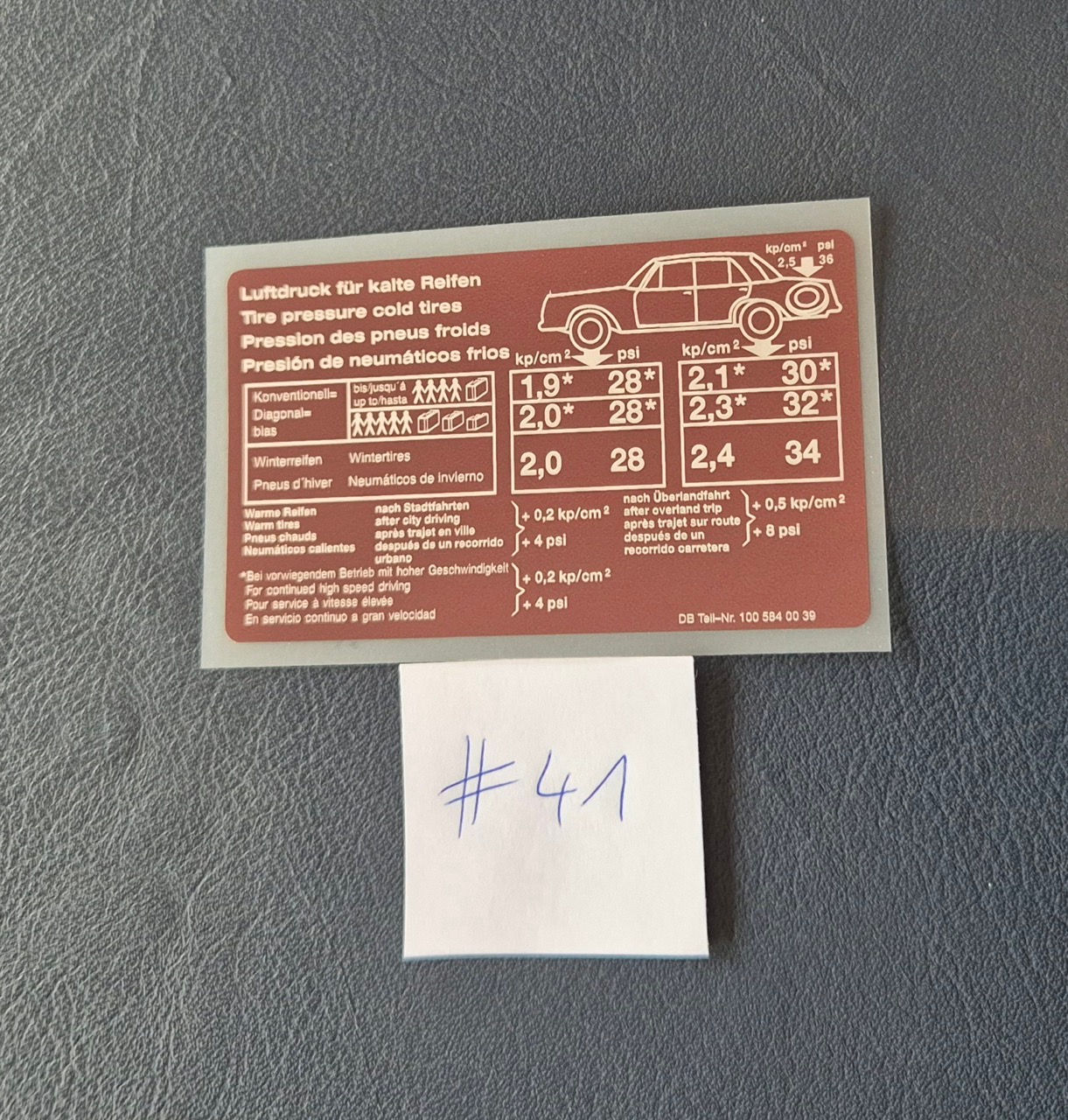 Techn. Aufkleber Reifendruck braun/silber