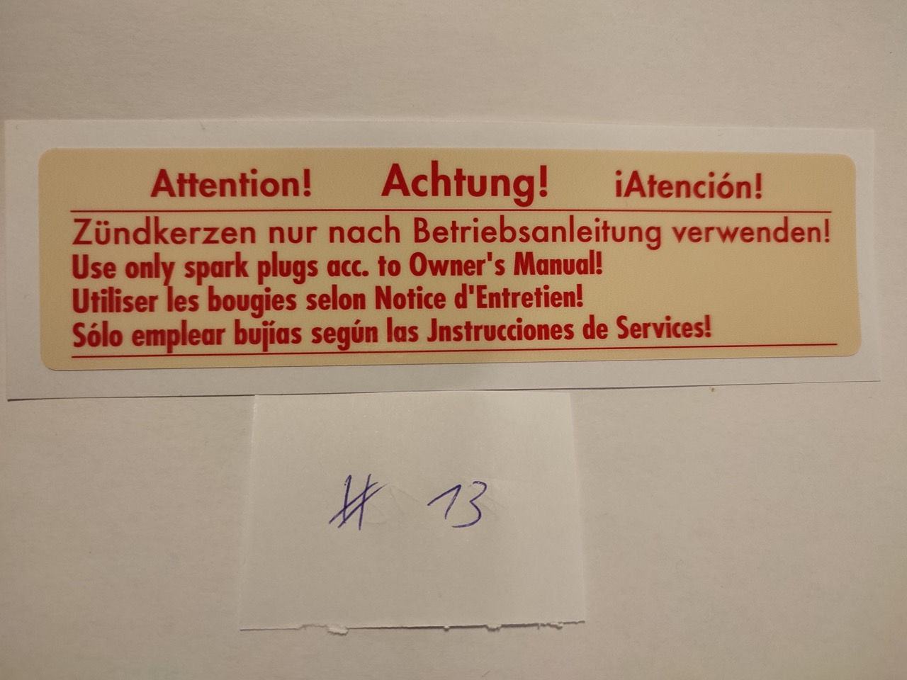 Techn. Aufkleber Zündkerzen