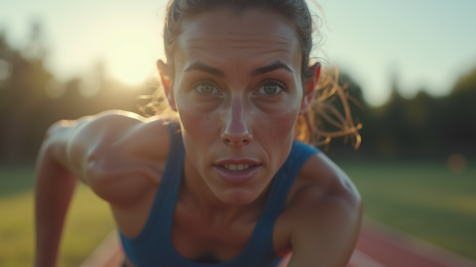 Close-up of a runner's focused face during training