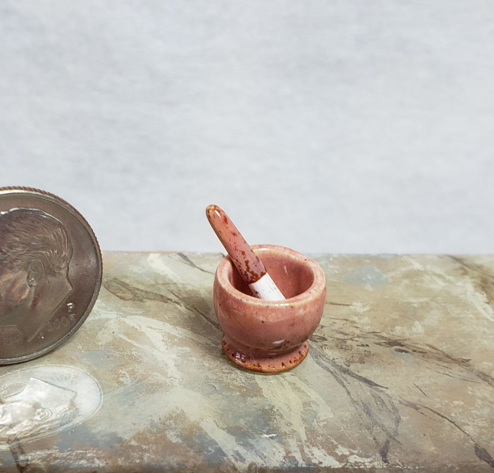 Rose Granite Glazed Mortar and Pestle