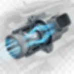 Detailed illustration of an automotive MAF (Mass Air Flow) sensor with a transparent view showing blue airflow lines passing through the sensor, highlighting its structure and function in a blue prism technology style.