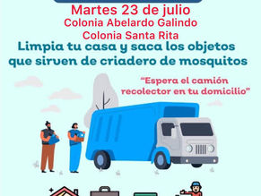 CAMPAÑA DE DESCACHARRIZACIÓN ESTE MARTES EN MORELOS PARA PREVENIR EL DENGUE