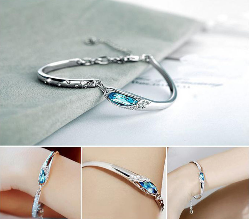Thumbnail: Fashion Silver Plated Crystal Chain Bracelet Women Charm Cuff Bangle New Jewelry