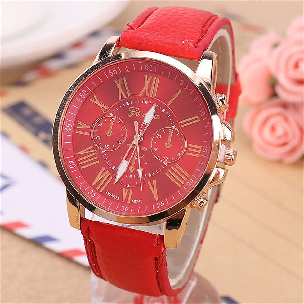 Thumbnail: New Fashion Geneva Women Leather Band Stainless Steel Quartz Analog Wrist Watch