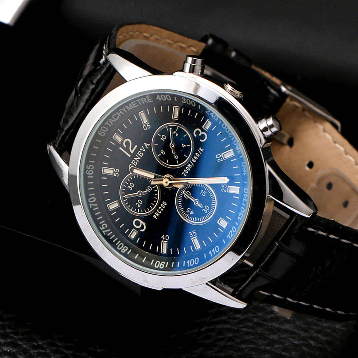 Fashion Men's Leather Military Alloy Analog Quartz Wrist Watch Business Watches