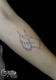 Human holding dog paw tattoo line art Sundernagar