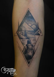 mountain travel tattoo in mandi geometric adventure nature tattoo design
