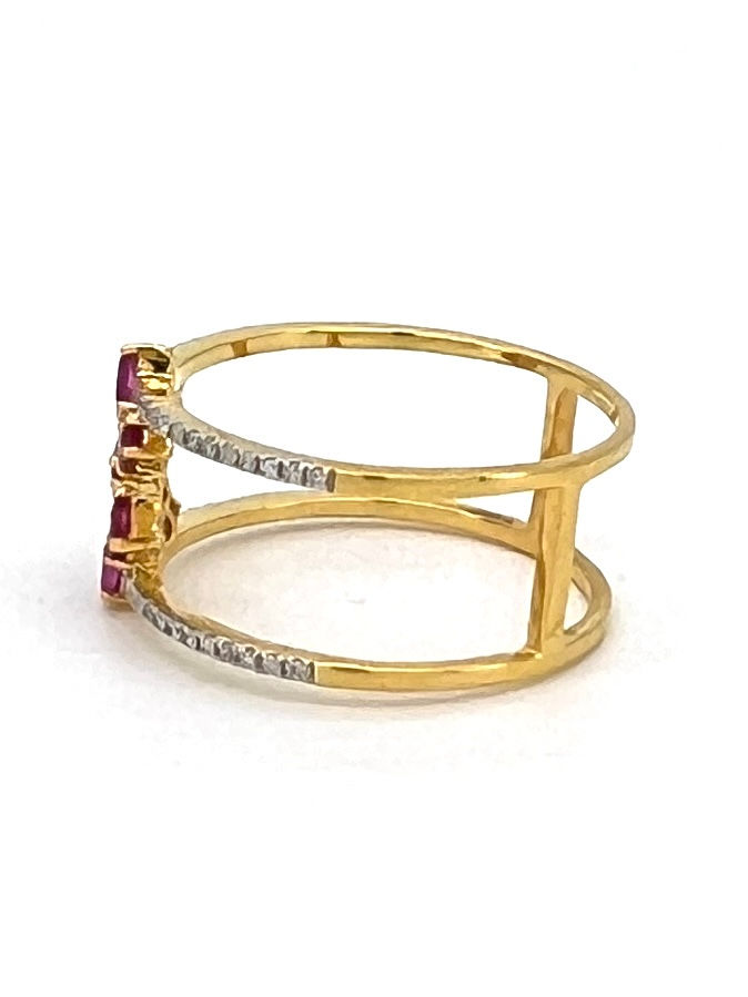 Thumbnail: Gem Culture Second hand ruby and diamond engagement ring wedding band yellow gold left side view