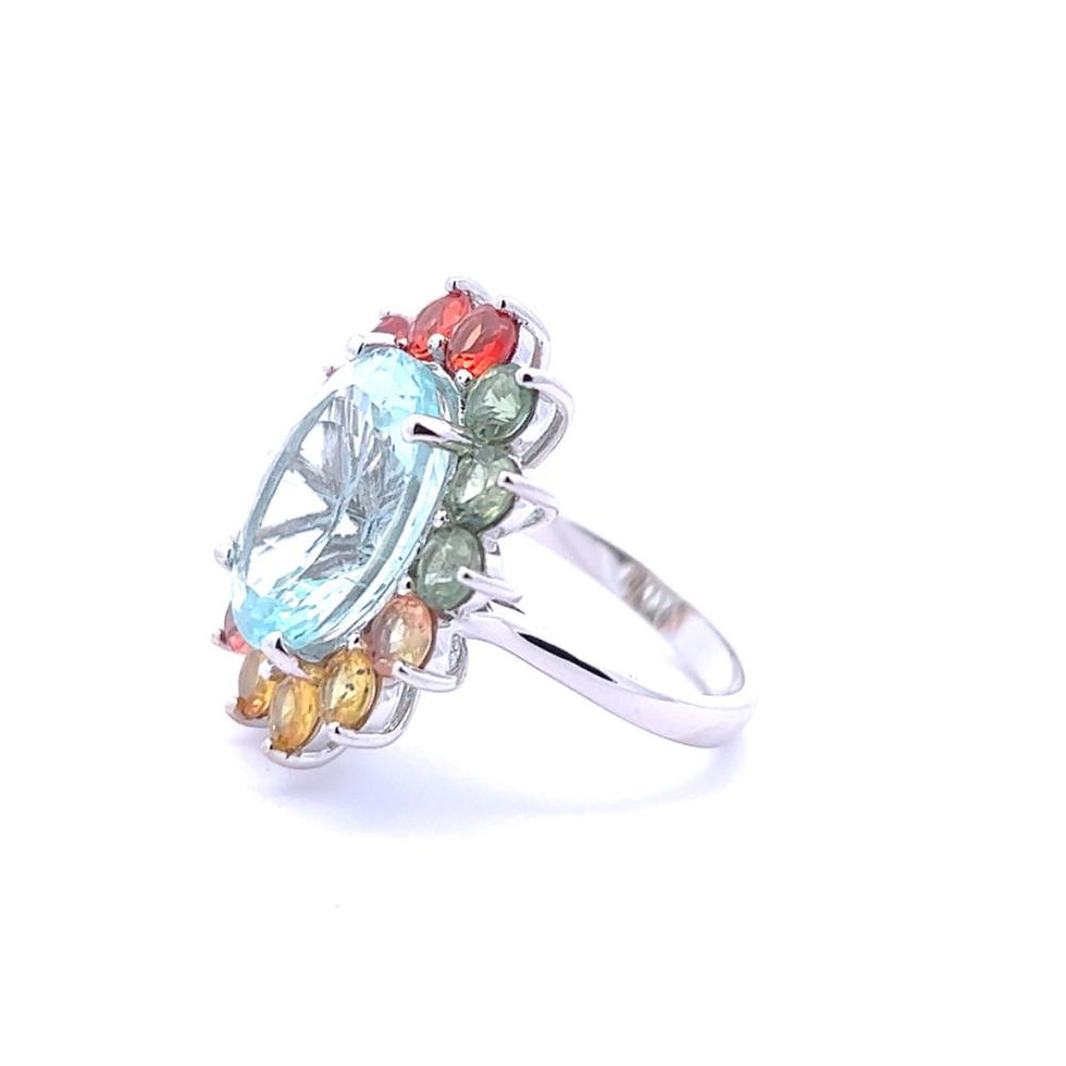 Thumbnail: Second hand aquamarine and coloured sapphire cocktail ring in white gold left side view