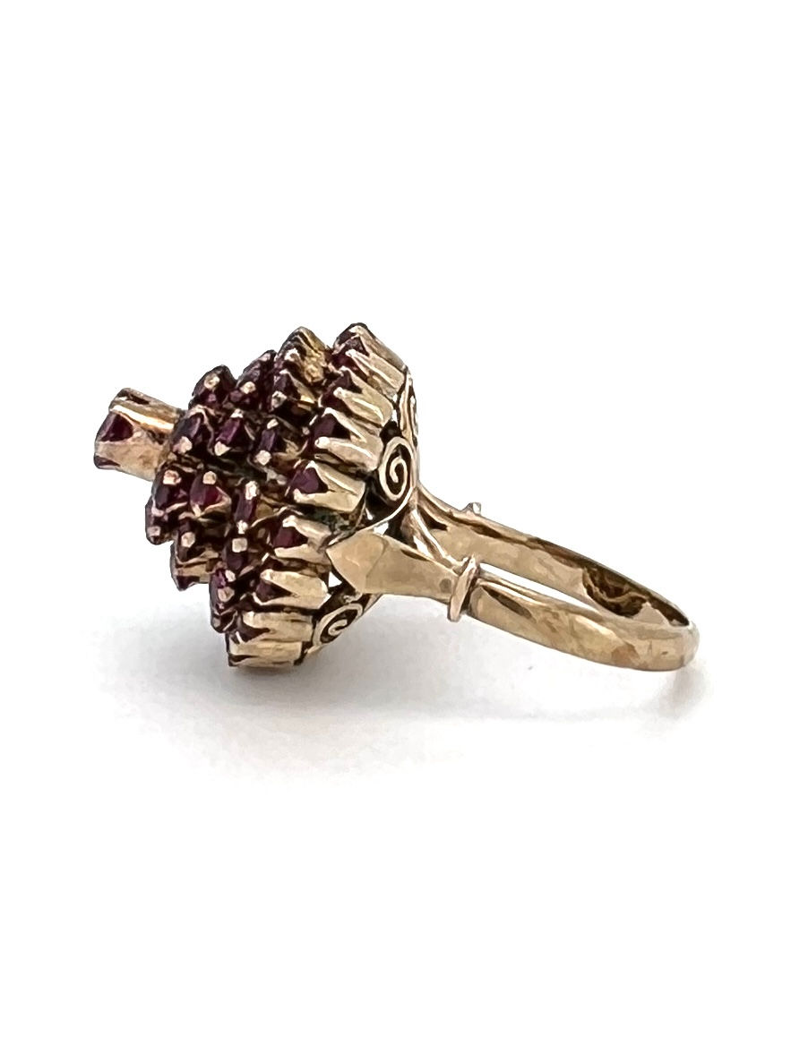 Thumbnail: Second hand pink sapphire ruby engagement ring wedding band yellow gold left side view