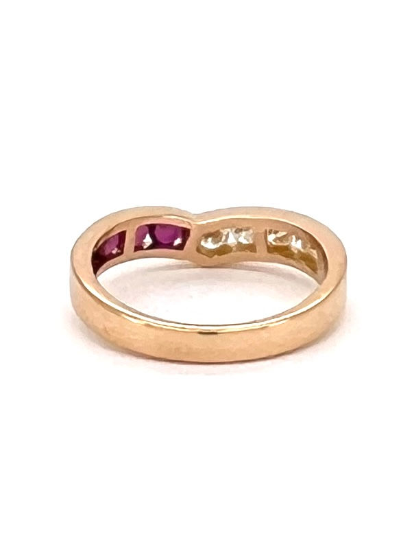 Thumbnail: Gem Culture Second hand diamond and ruby band engagement ring wedding band rose gold back view