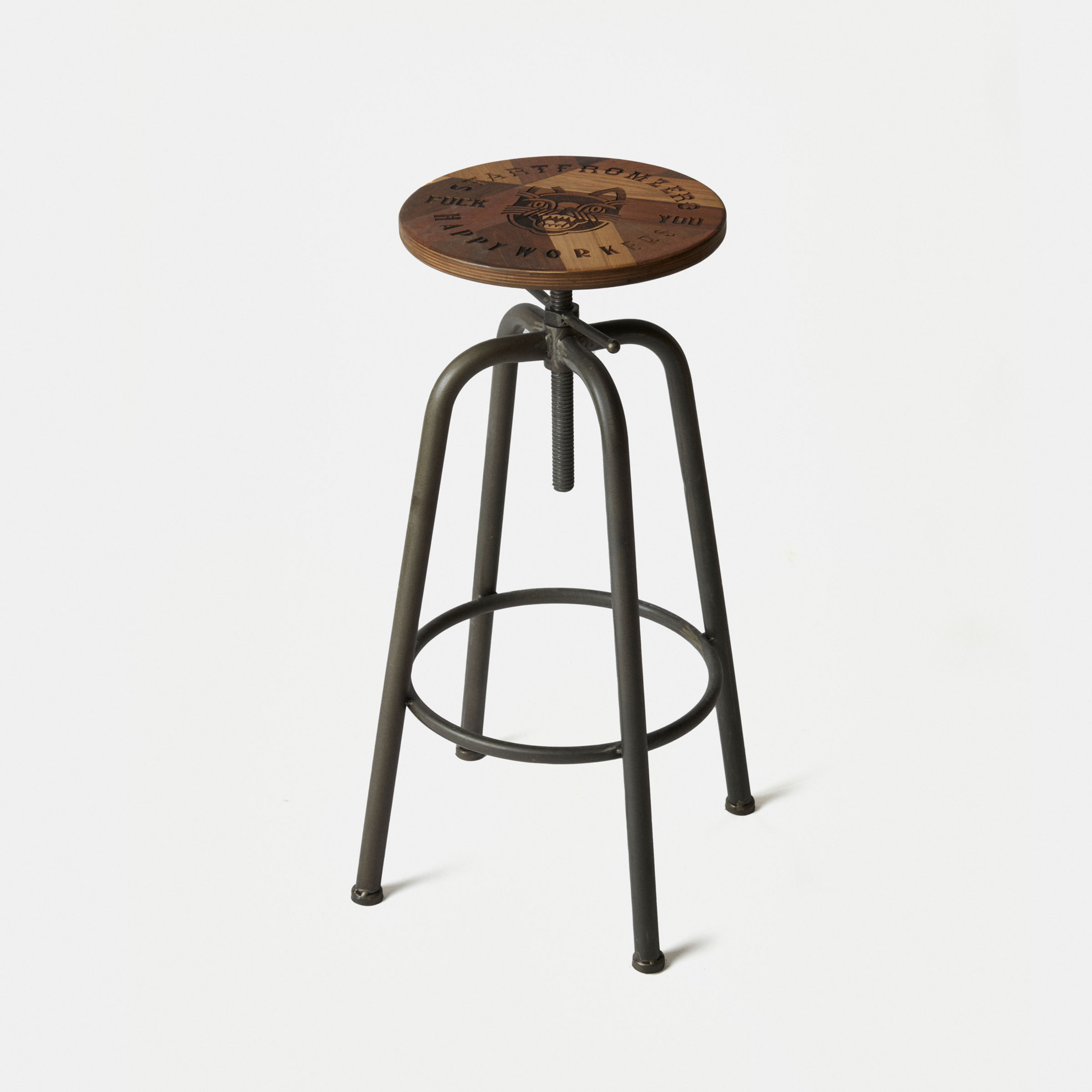 Adjustable Metalic Leg 可調節鐵腳木拼板圓凳 高腳