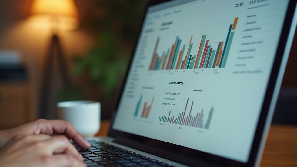 Close-up view of a laptop screen showing a financial dashboard