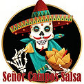 Senor Campos Salsa logo with skull holding chips