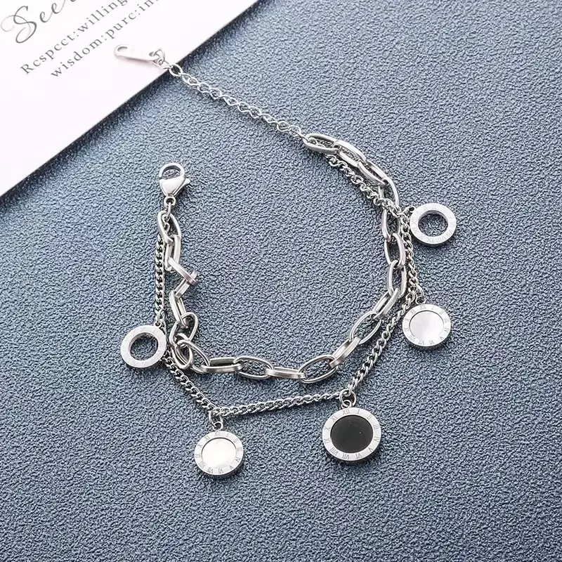 Thumbnail: Gold Charm Bracelet with Black & White Enamel Discs – Anti-Tarnish Elegant Dual