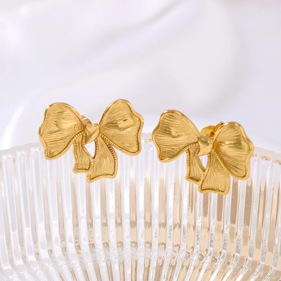 Thumbnail: Anti Tarnish Elegant Bow Design Gold Plated Earrings for Women