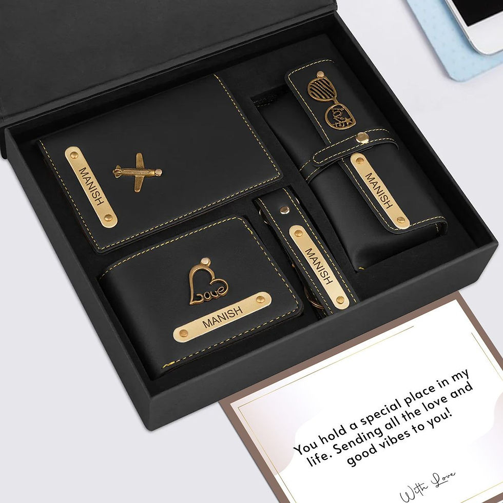 Thumbnail: Personalized Leather Gift Set for Men – Wallet, Passport Cover, Specs & Keychain