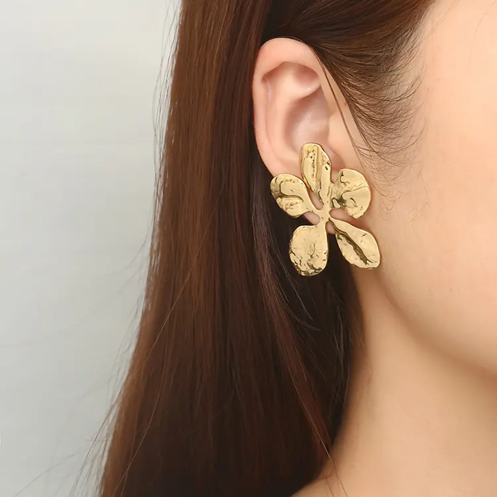 Thumbnail: Anti Tarnish Gold Plated Flower Statement Earrings for Women
