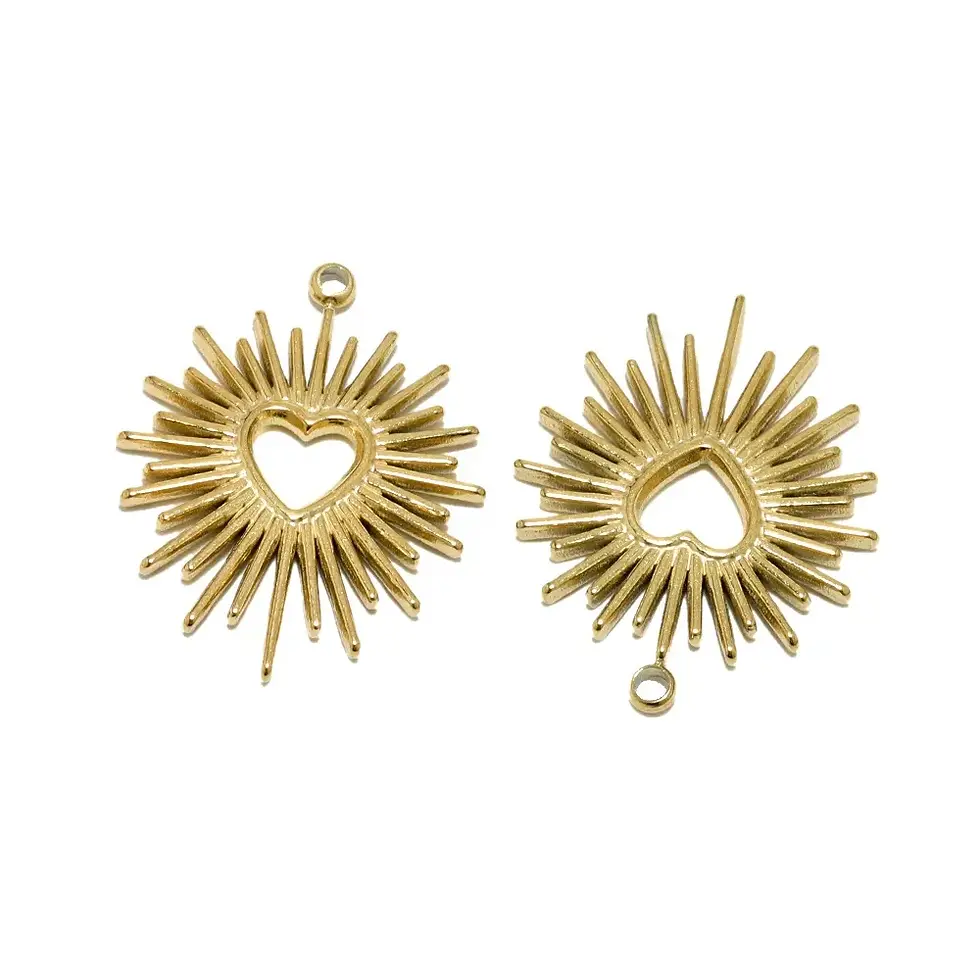 Thumbnail: Gold Sunburst Heart Pendant Necklace – Dainty Anti-Tarnish Statement Jewelry