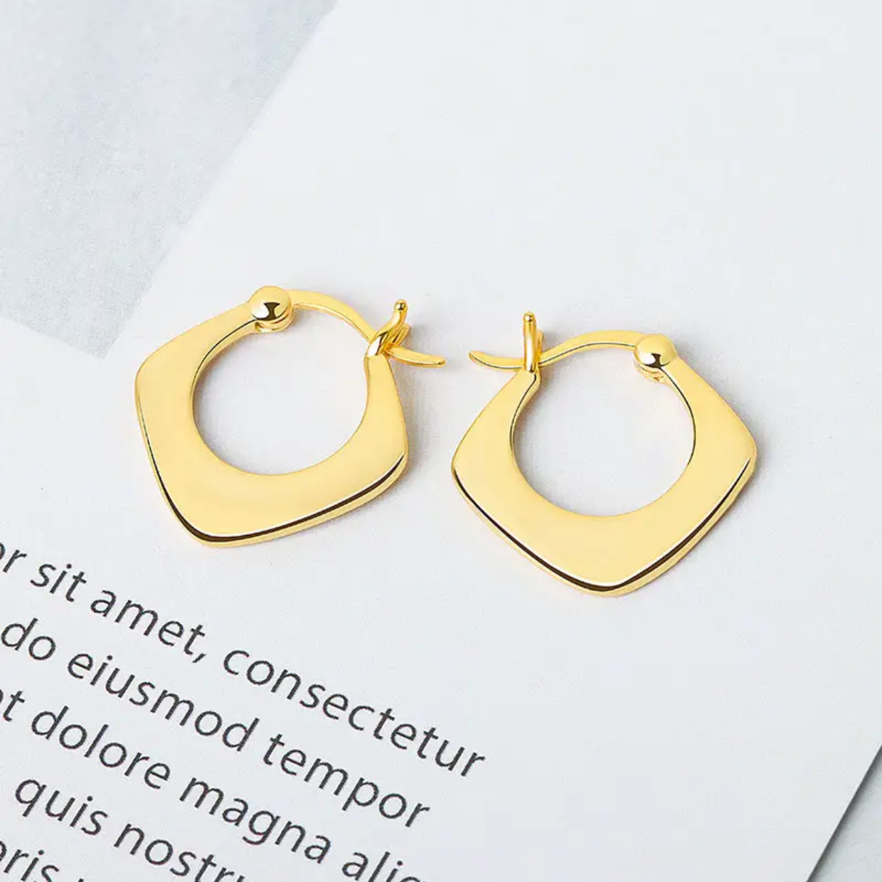 Anti Tarnish Gold Plated Hoop Earrings with Modern Square Design