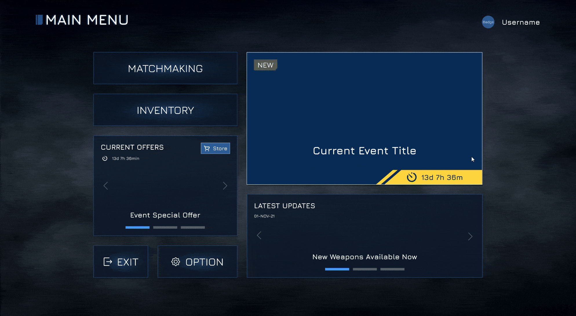 FASTR main menu design showing default and hover state interactions