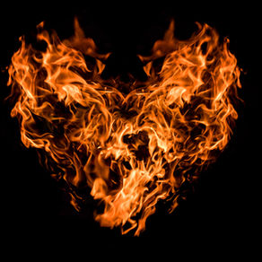 A heart on fire representing Godly love that passes the litmus test because it amplifies good and lights up the darkness.