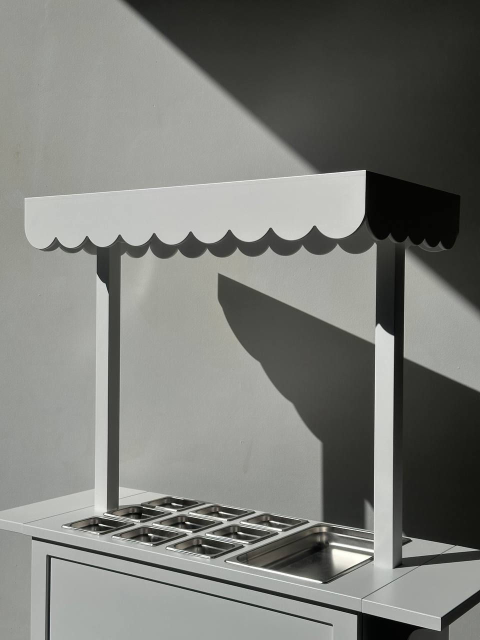 Thumbnail: Mobile Event Cart with Scalloped Roof and side shelves