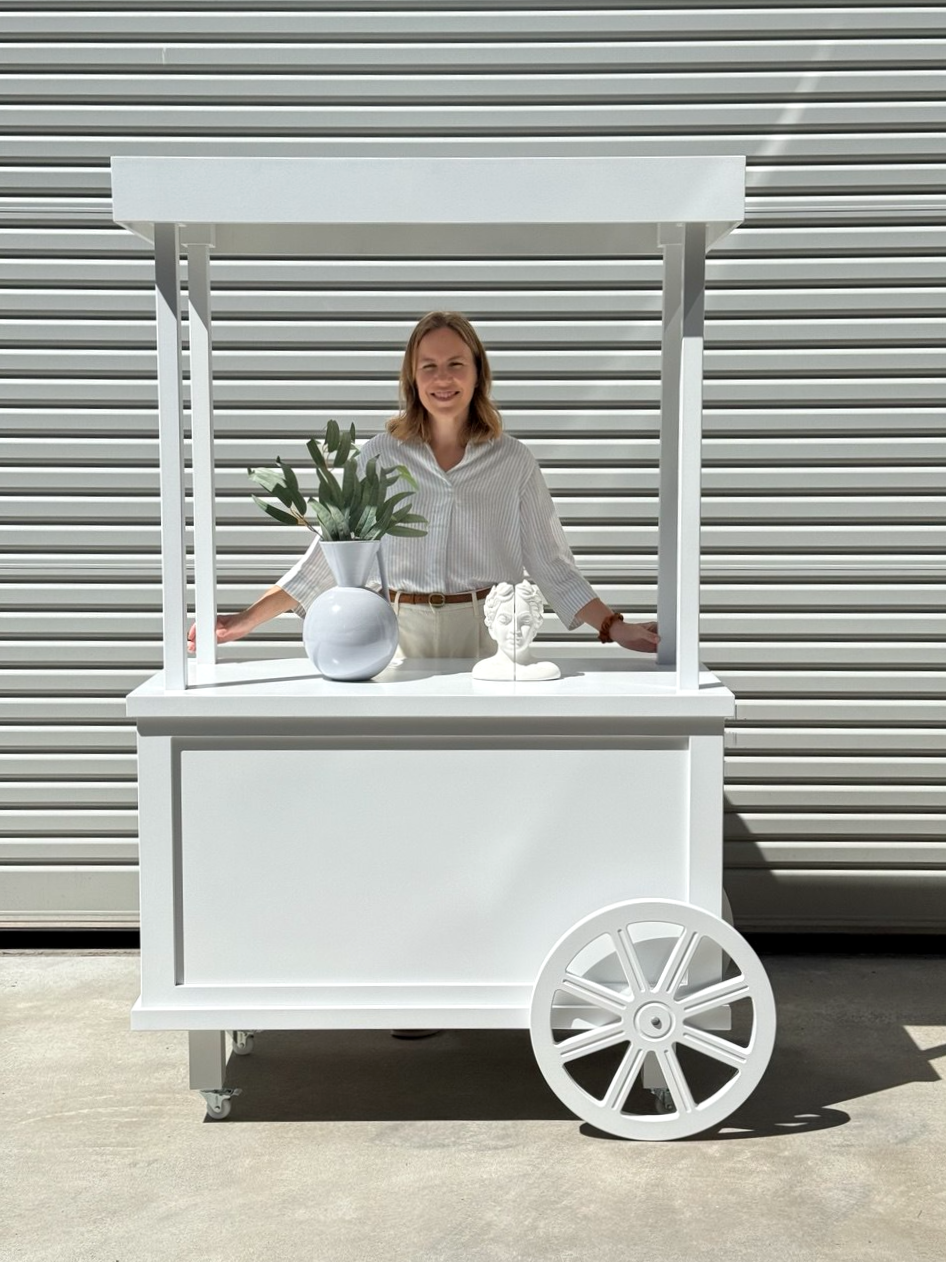 Thumbnail: MDF Mobile Bar Cart with Roof & Decorative Wheels – Foldable Serving Cart