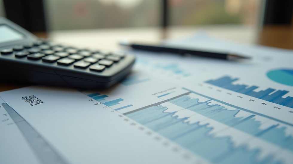 Close-up view of a calculator and financial documents on a desk
