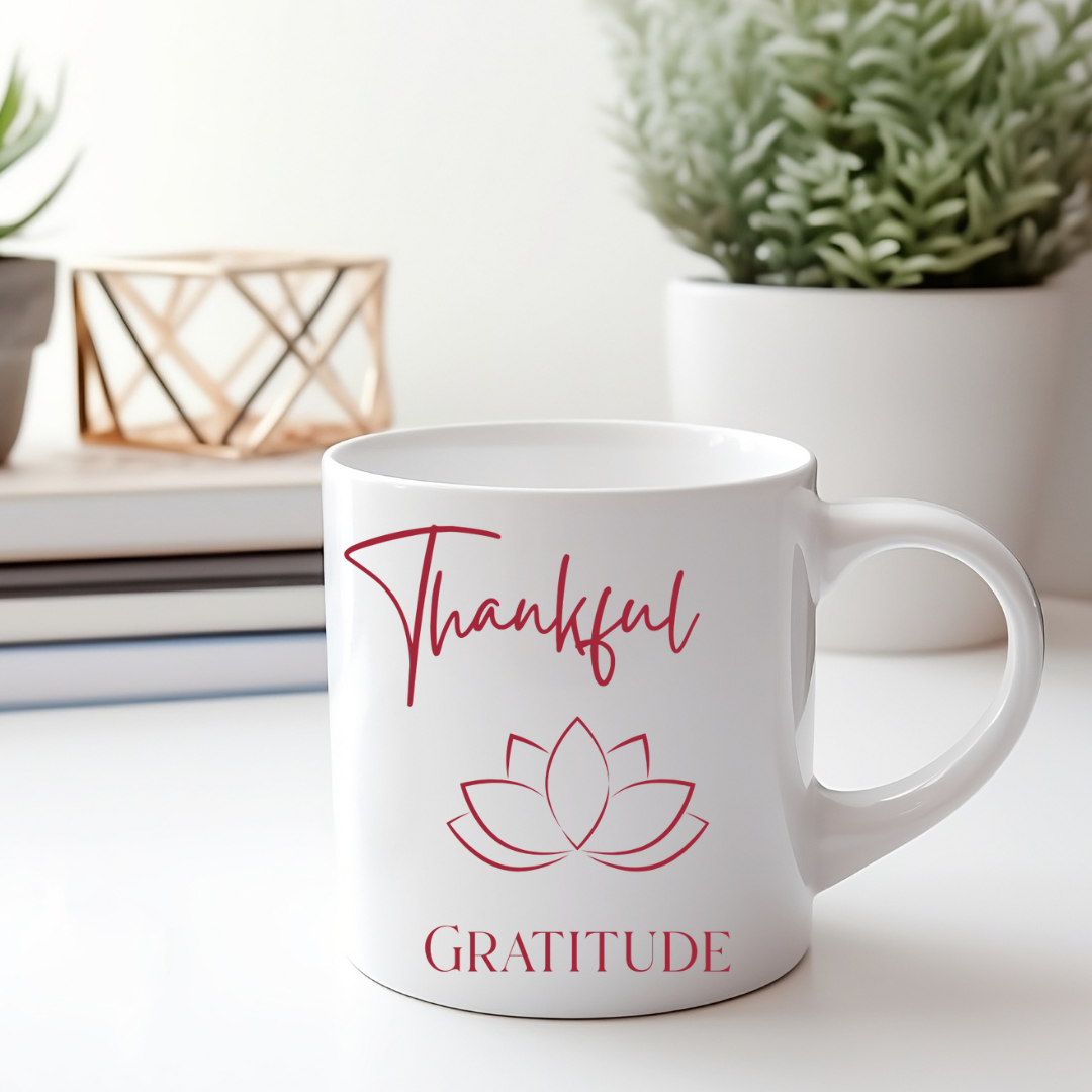 Gratitude & Thankful Ceramic Mug — Inspirational 11oz/15oz Coffee Cup