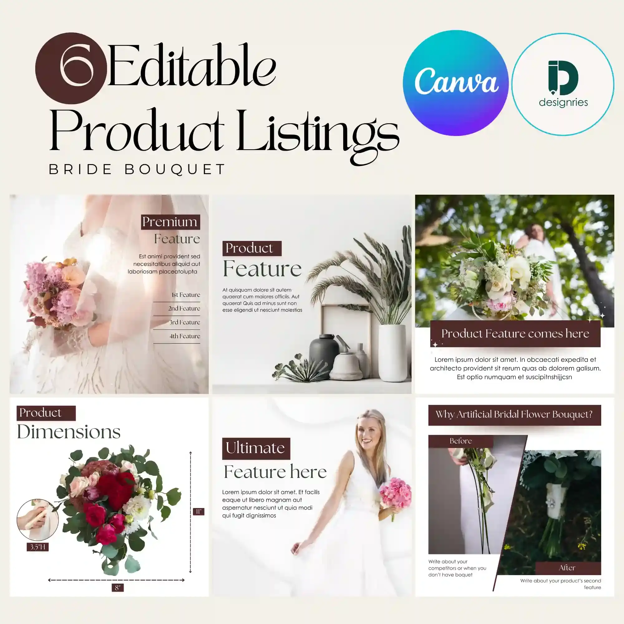 Wedding listing image templates for bride bouquet products